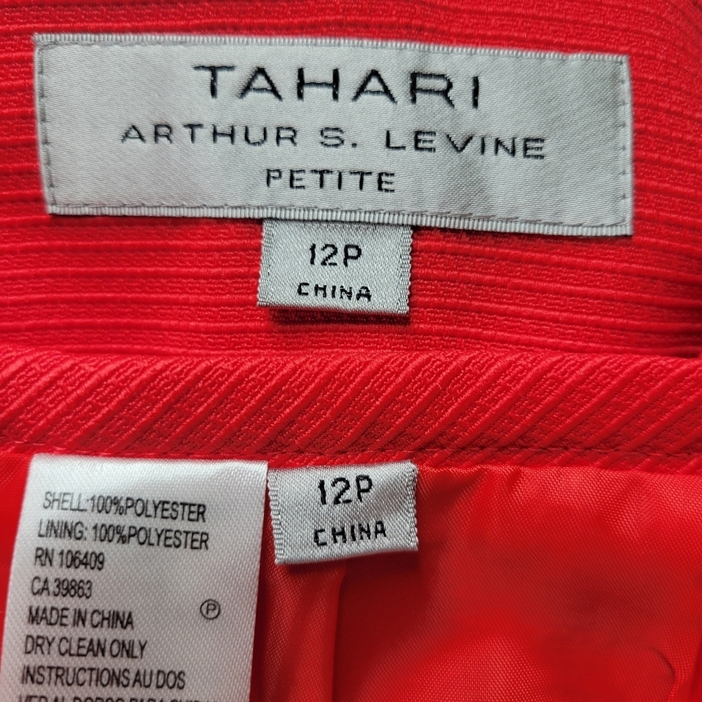 Tahari ASL Skirt Suit Size 12P Coral Beaded Embroidered Blazer Textured New - Picture 10 of 12